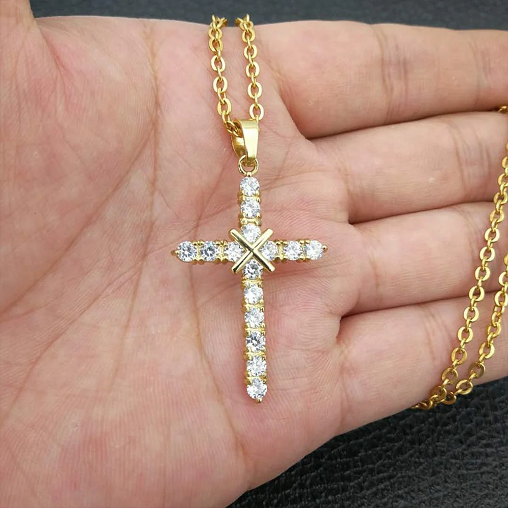 stainless steel pendantsJewelry Gold Plated Zircon Stainless Steel Charm Pendants 316l men golden crosses