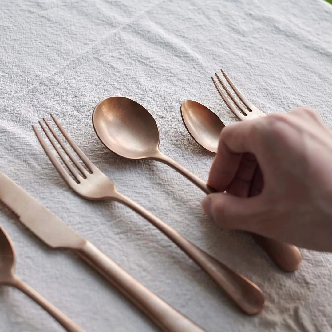 Harmony Luxury Hotel Wedding Flatware Long Flat Design Handle Spoon And Fork Set Stainless