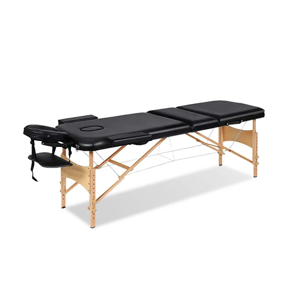 Therapy Spa Treatment Salon Adjustable 3 Folding Solid Wood Beauty Lightweight Tattoo Facial Couch Table Portable Massage Bed