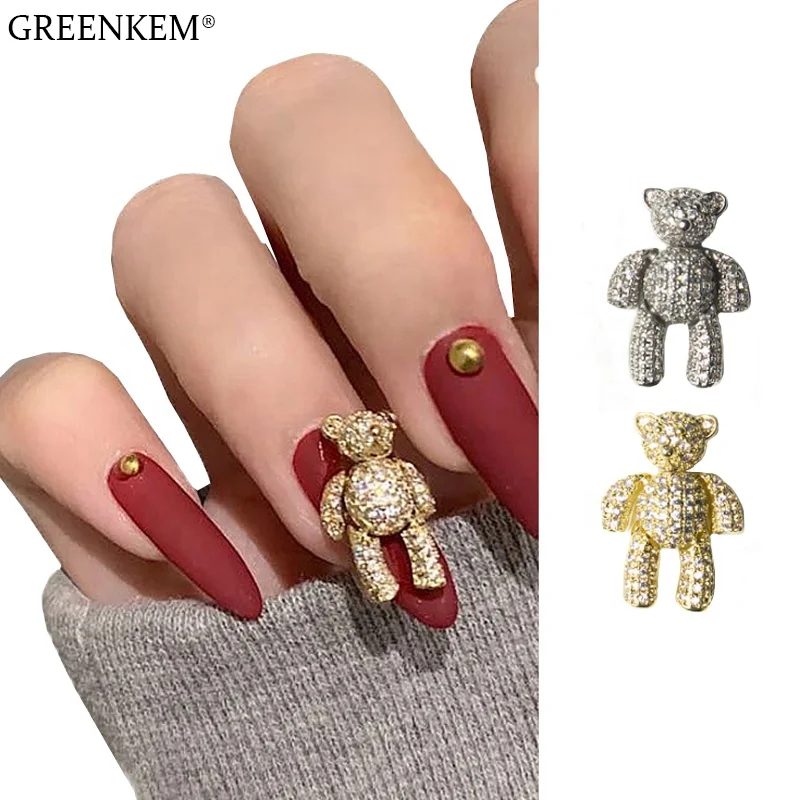 GREENKEM 3D золотые крылья медведь украшения для ногтей хрустальный сплав жемчуг цирконы горный хрусталь Подвески Алмазный