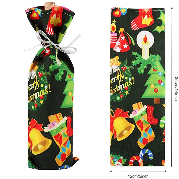 Custom Santa Wine Bottle Cover Christmas Dinner Party Table Decor Wine Gift Bags Merry Non Woven Christmas Cotton Bag 14 Folding