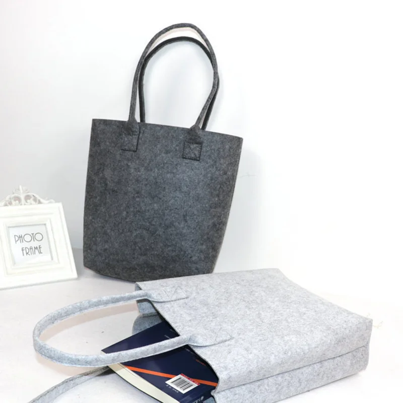 Storage Reusable Solid Color Two Shoulder Straps Felted Tote Shopping Bags