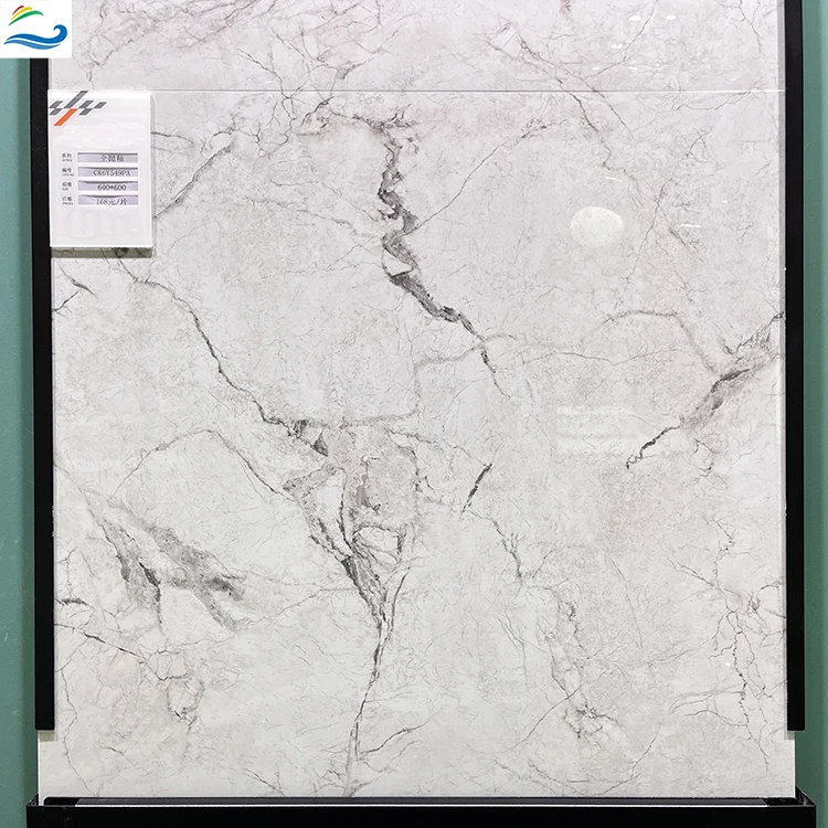Factory Price High Quality  600x600 Gloss  White Black  Marble Glazed Flooring Wall Tiles Full Polished Floor Porcelain Tile