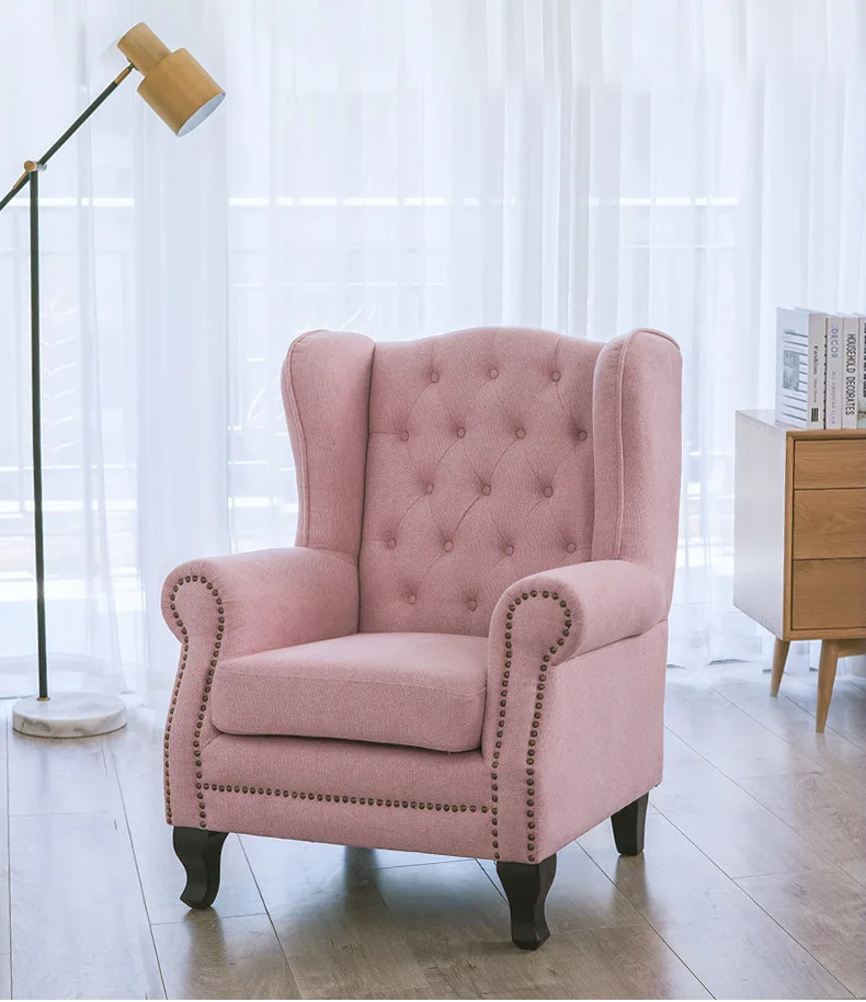 Retro Classic Interior Furniture Relaxing Tufted Single Sofa Pink Modern High Back Wing Chair
