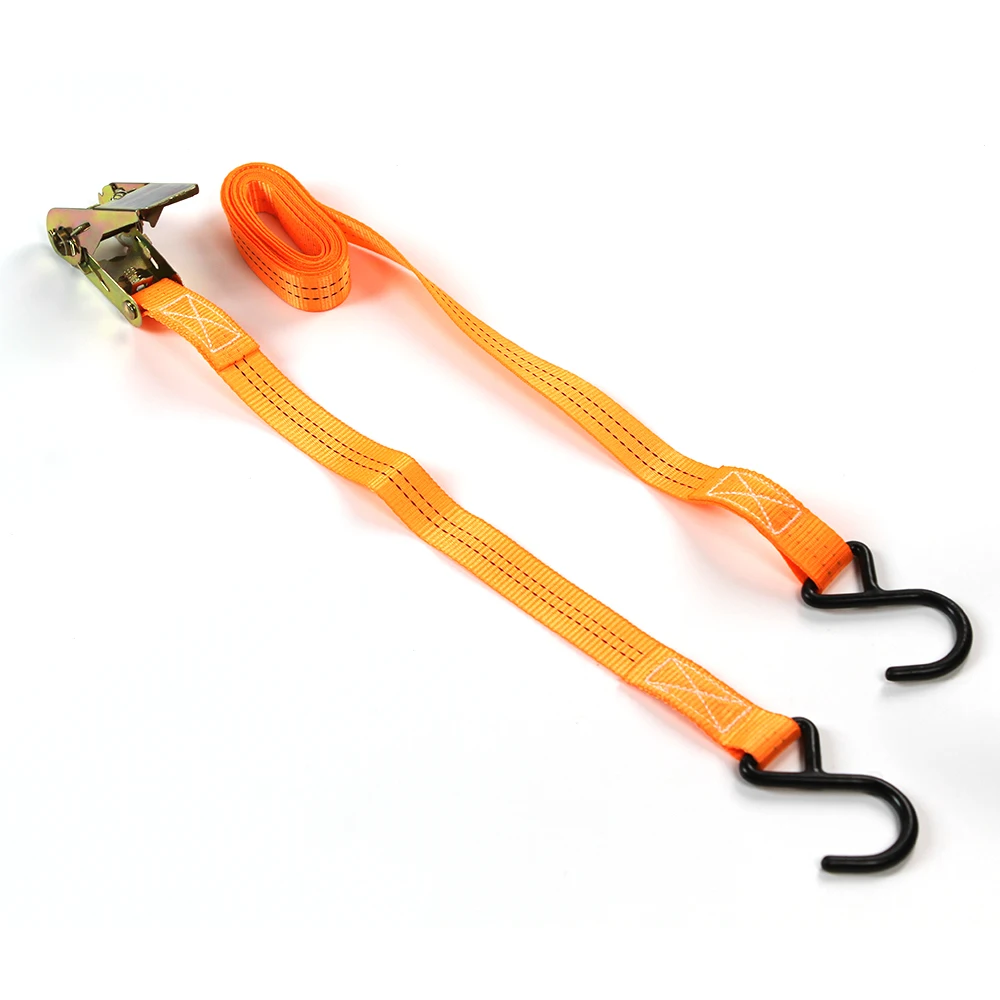 2pcs Set 25mm Motorcycle Accessory Ratchet Tie Down PE Lashing Strap Belt with S Hook for Cargo Control Ratchet Straps set