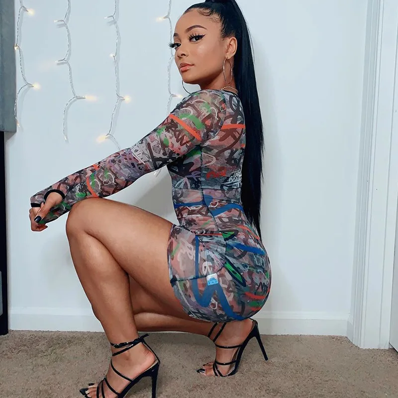 X00687M Phoenix Gauze Dress Camo New Round Neckline with Finger and Long Sleeve Casual Dresses Bodycon Sleeveless Plain Dyed