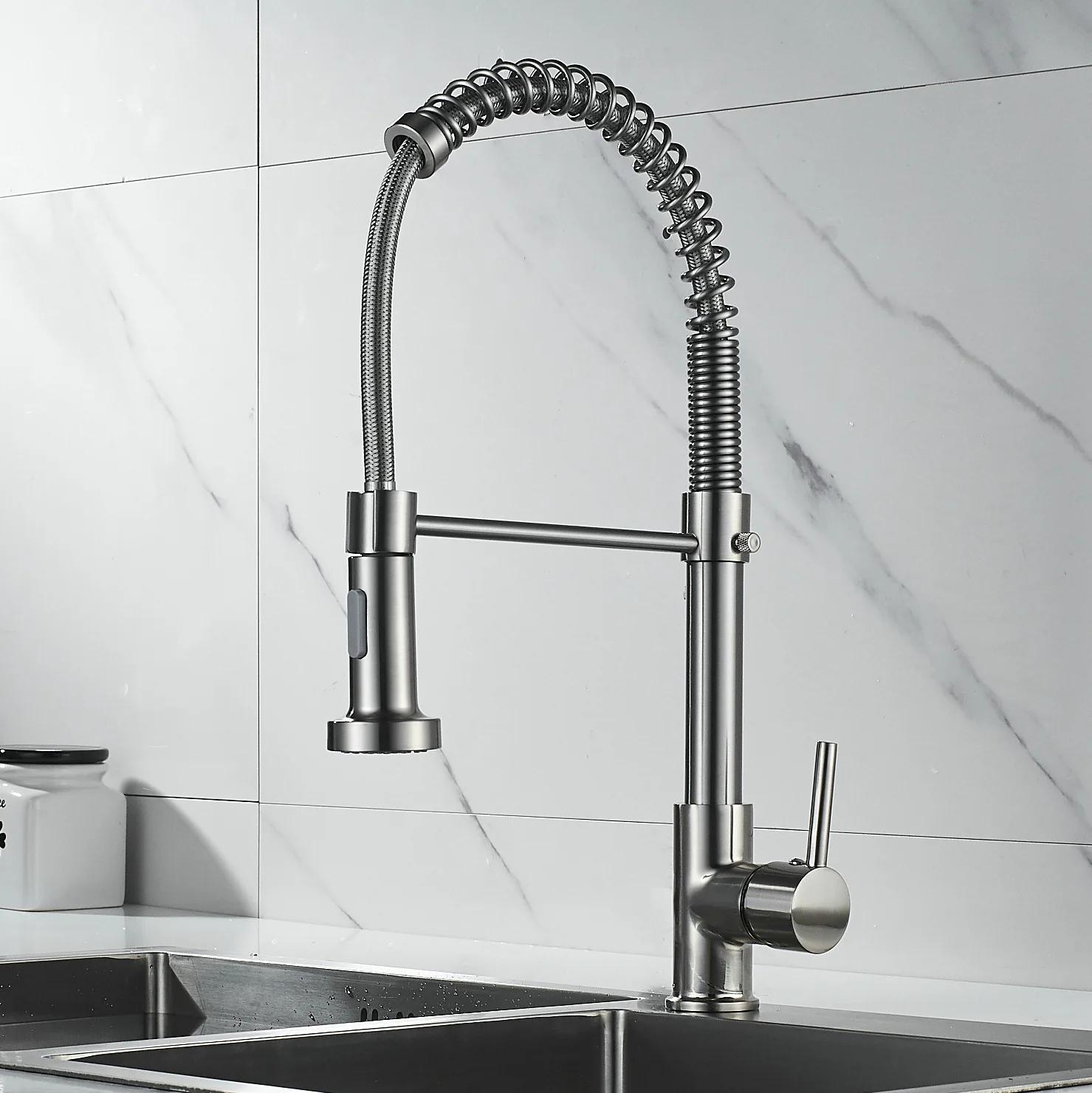 Pull Down Kitchen Tap with Shower 360 Rotatable Spiral Spring  Kitchen faucet Hot and Cold Water