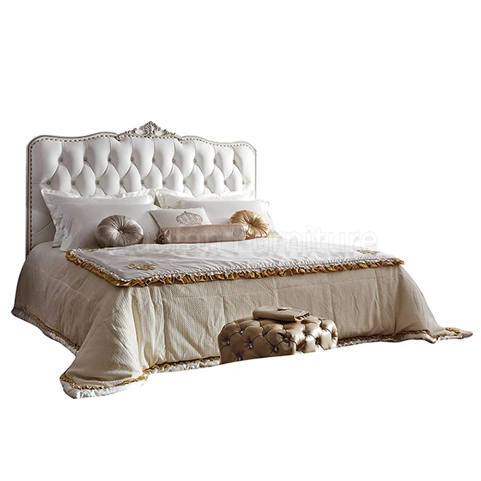 Luxury Modern Home Furniture Hotel Bedroom Sets solid wood Leather Bed