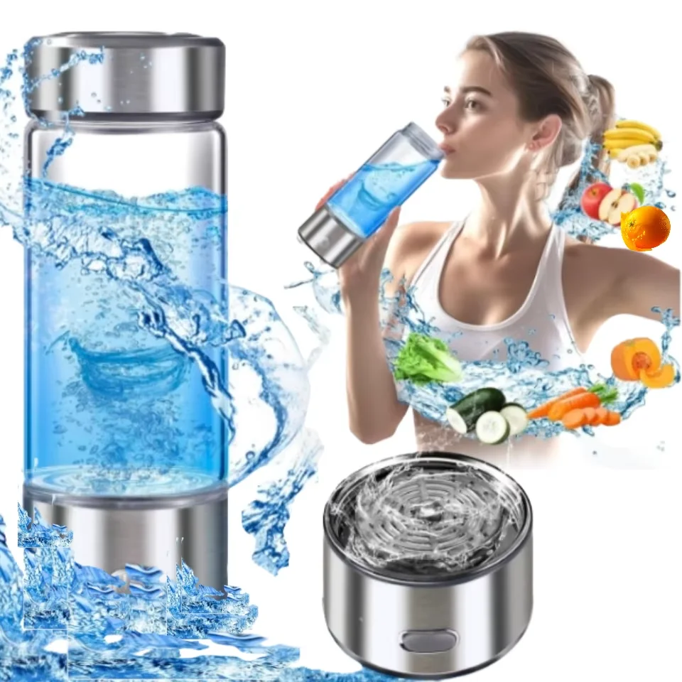 2024 New Technology SPE PEM Hydrogen Rich Water Bottle Sport Custom Logo Glass Water Bottle Hydrogen Water Generator