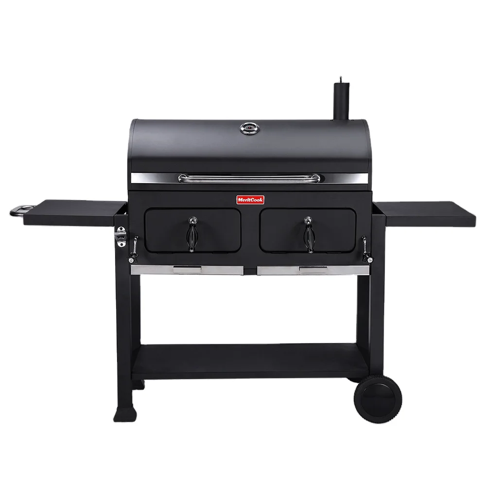 Premium SS304 Grid Outdoor Large Multifunction Trolley Smoker Charcoal BBQ Grill with Rotisserie