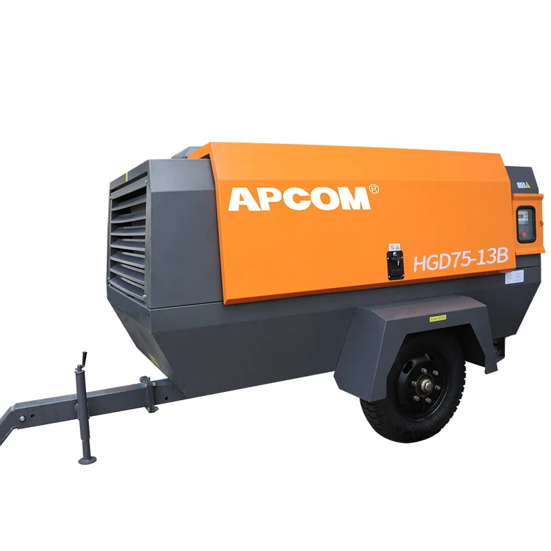 13bar 400CFM mobile 100hp portable screw 75kw electric air compressors mining HGD75-13B