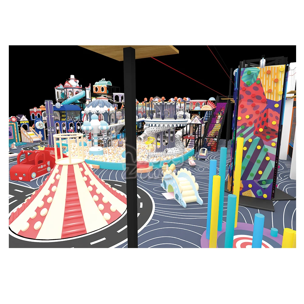 Commercial Playground Indoor Amusement Park Trampoline Park Indoor Naughty Castle with Ninja Obstacle Course Rock Climbing wall