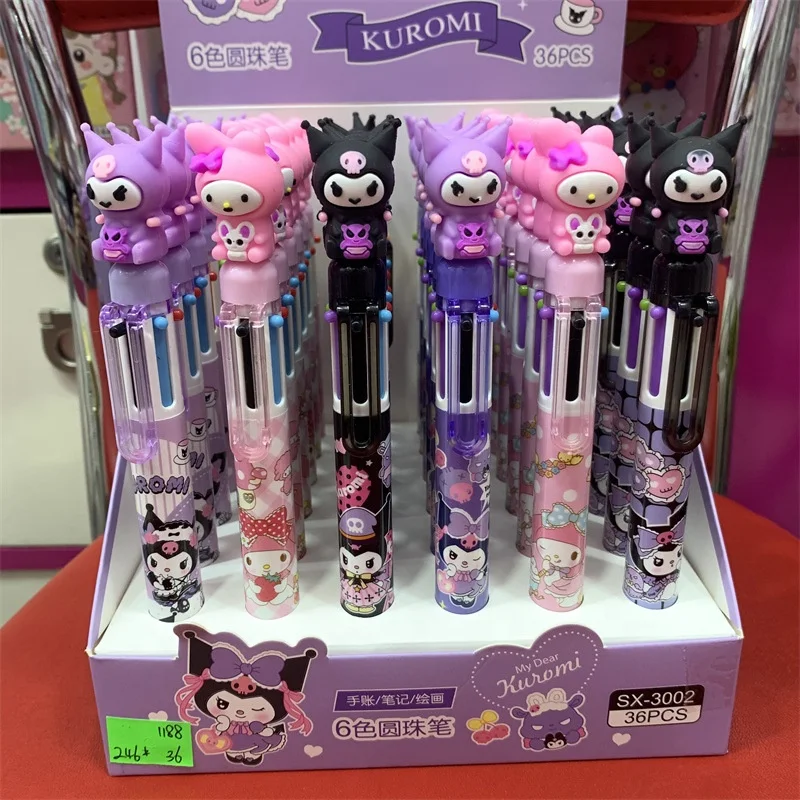 DH5831 Sanrio Six-color Ballpoint Pen Kulomi Student Cartoon Anime Hello KT Kuromi 0.7mm Neutra Melody Pen