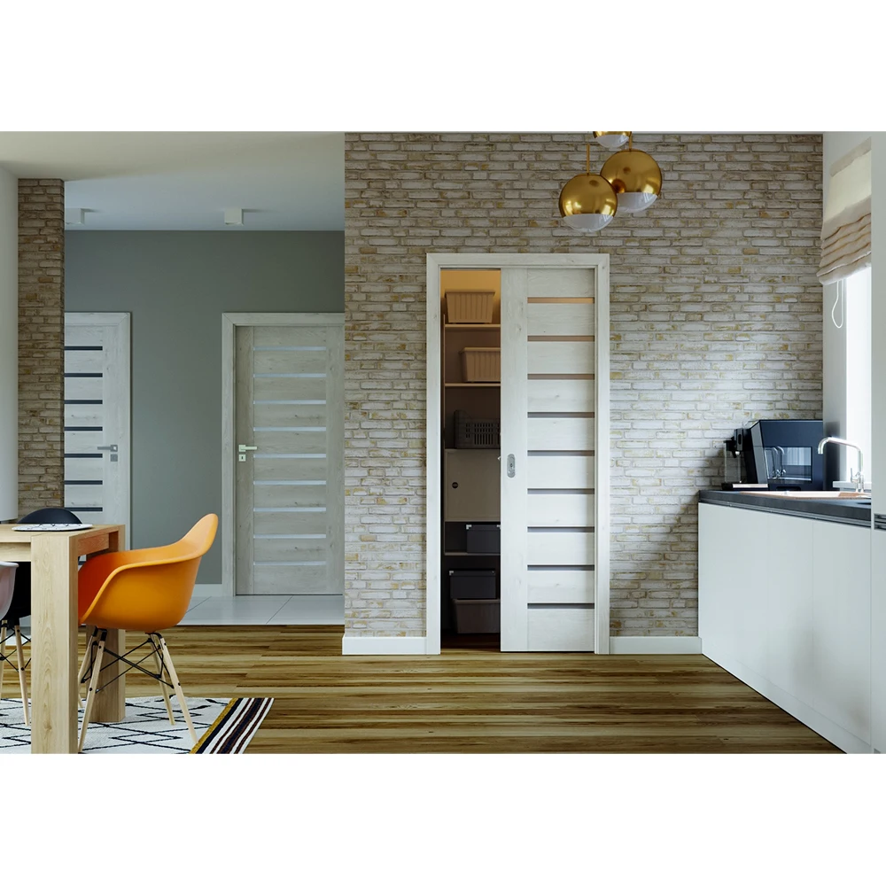 Handcrafted Georgia wood pocket door with insulation and hidden sliding mechanism ideal for contemporary interiors