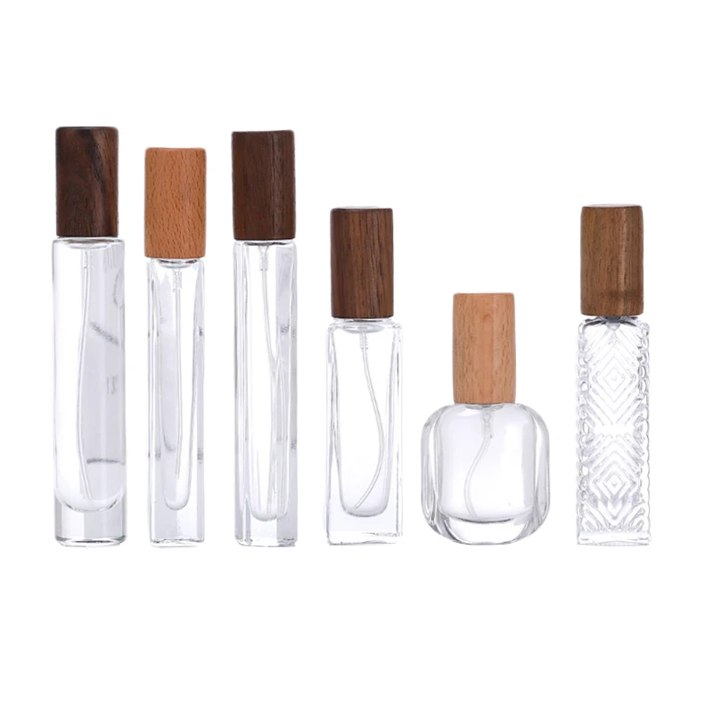 8ml 10ml Luxury Cylinder Parfum Botol Perfume Bottle Empty Fragrance Spray with Fine Mist Wood Cap Bamboo Caps
