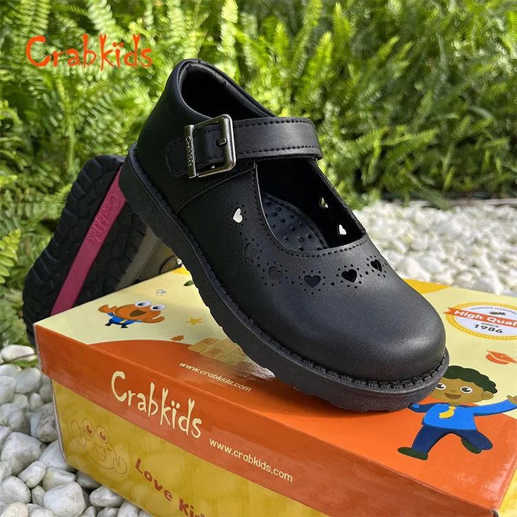 Crabkids Multiple Code Options Custom Popular Shoes Leather Bulk Oxford Uniform Black School Shoes for Girls Kids Children