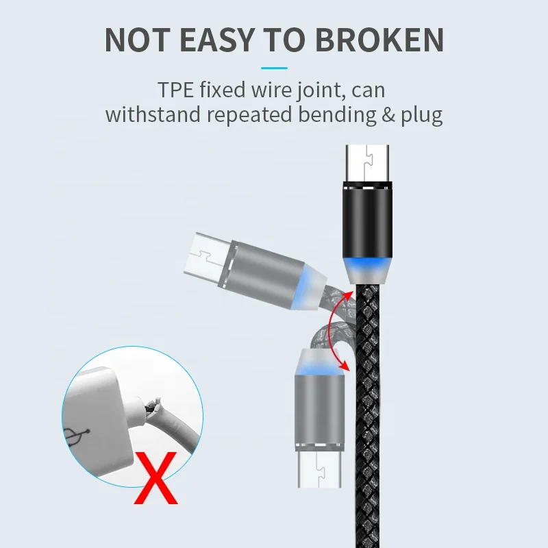  Best Sellers 3 In 1 Led Magnetic Charging Cable For phone Samsun Android Charger Usb Fast Type C
