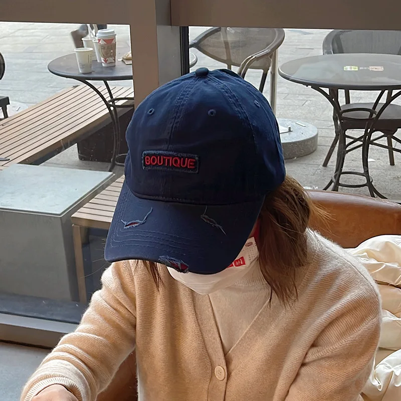 New Fashion Rough Edged Letter Baseball Cap Summer Protection Vintage Embroider Letter Adjustable Hat For Men Women