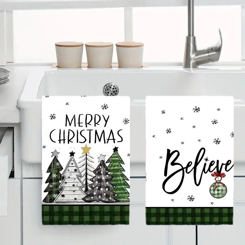 Wholesale printed Christmas tea towel Home Waffle table mat Microfiber Christmas gift Kitchen towel