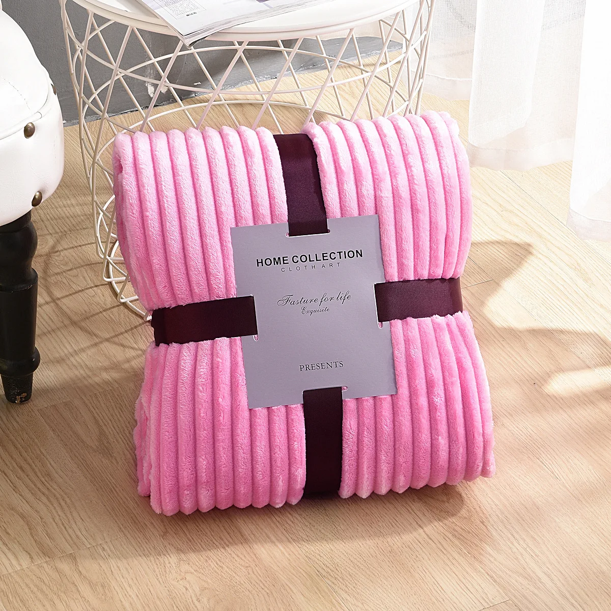 Warm Winter Smooth Coral Fleece Blankets For Babies Nordic Style Solid Color Knit Throw Blanket