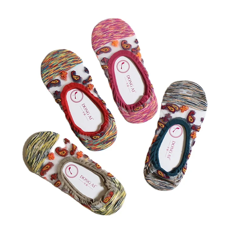 Womens No show Socks Low Cut Girls Lace Thin Nylon Mesh Socks Floral Patterned Fishnet Short Sock