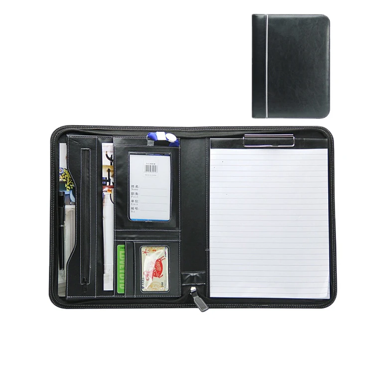 Portfolio Leather Business Organizer Folder Large Capacity Messenger Bag Brown