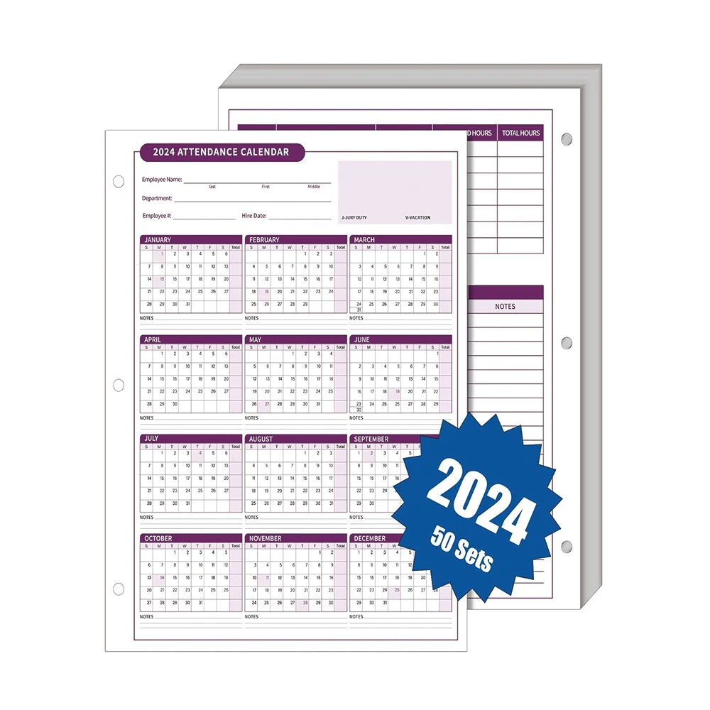 Attendance Calendar Employee Card Attendance Record Tracker Cardstock Paper 8.5 x 11 inches