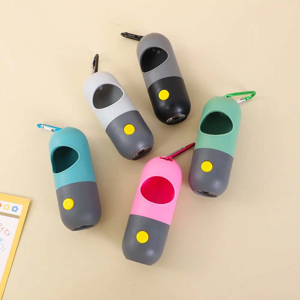 Portable Pill Capsule-Shaped LED Dog Poop Bag Dispenser Sustainable Plastic Storage Box for Pet Waste and Small Animal Waste