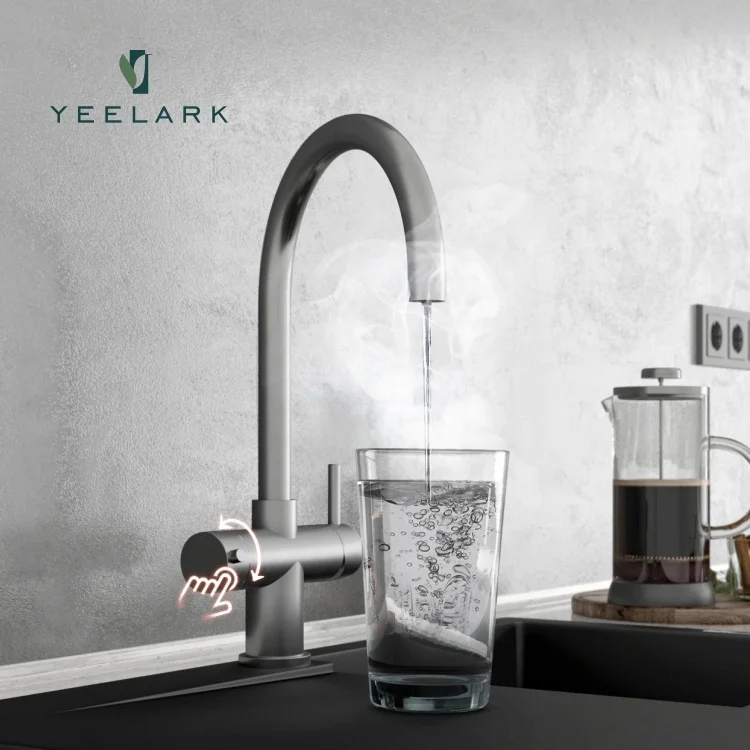 Sanitary Ware Manufacturer Single Handle Deck Mounted Brushed Nickel Graphite 3 In 1 Boiling Water Tap Sinks Kitchen Faucet Bras