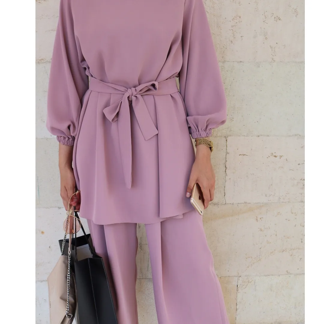 2024 Wholesale modest Turkish Women Islamic Clothing Muslim Casual Set Clothes Arabic Casual Ladies Clothes Abaya Set