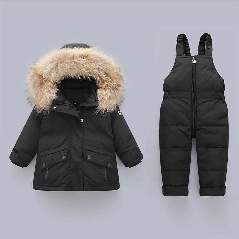 Wholesale Windproof Baby Boy Snowsuit Winter Clothes Toddler Snow Pants and Jacket Kids Girls Down Hoodie Baby Clothes Set Coats
