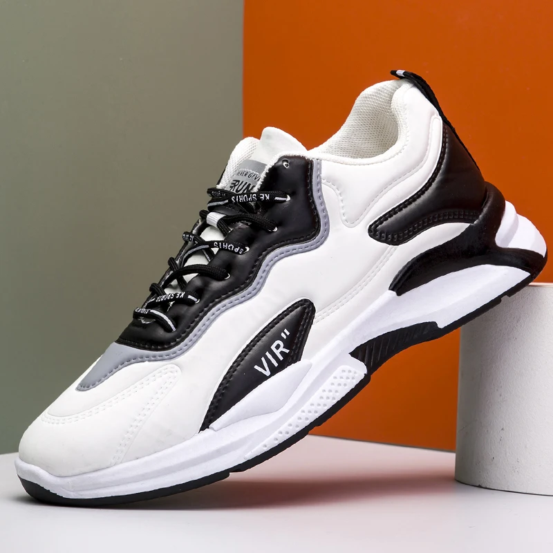 fashion men PU upper lace up comfortable hard-wearing running sport shoes