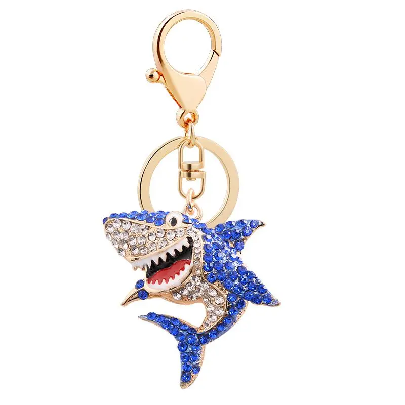 Wholesale Bling Diamond Crystal Rhinestone Shark keychain Bag Car charm shark Pendant Metal Key Ring Keychain For Girls gift