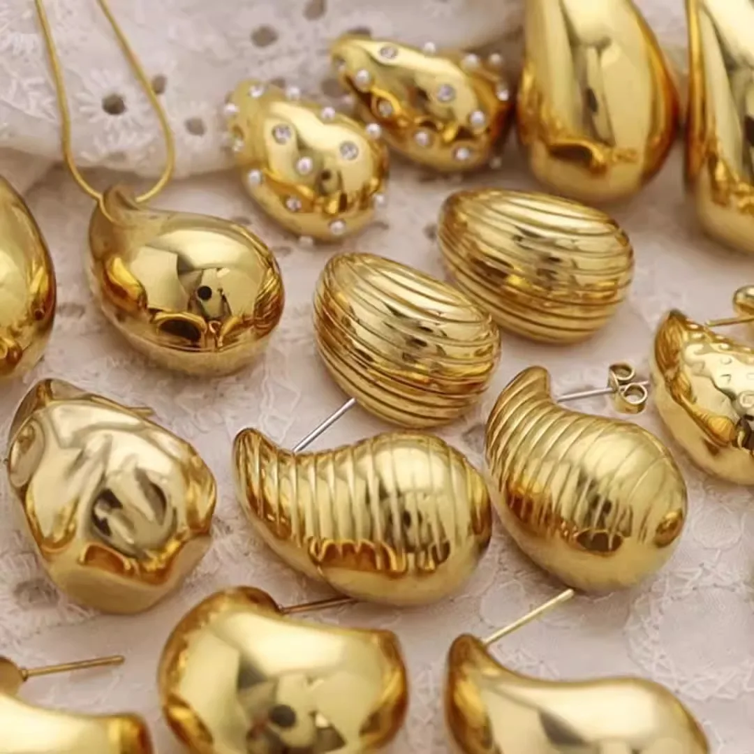 hot high quality 18 k gold water drop stainless steel earrings female fashion daily irregular ears decoration jewelry