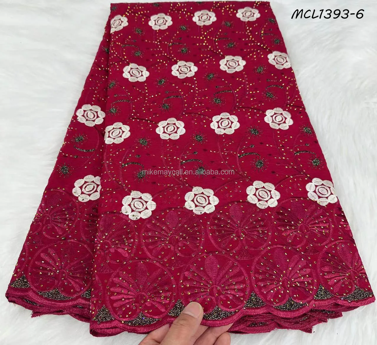 embroidered austria 2024 luxury cotton high quality and cotton fabric sequins lace heavy