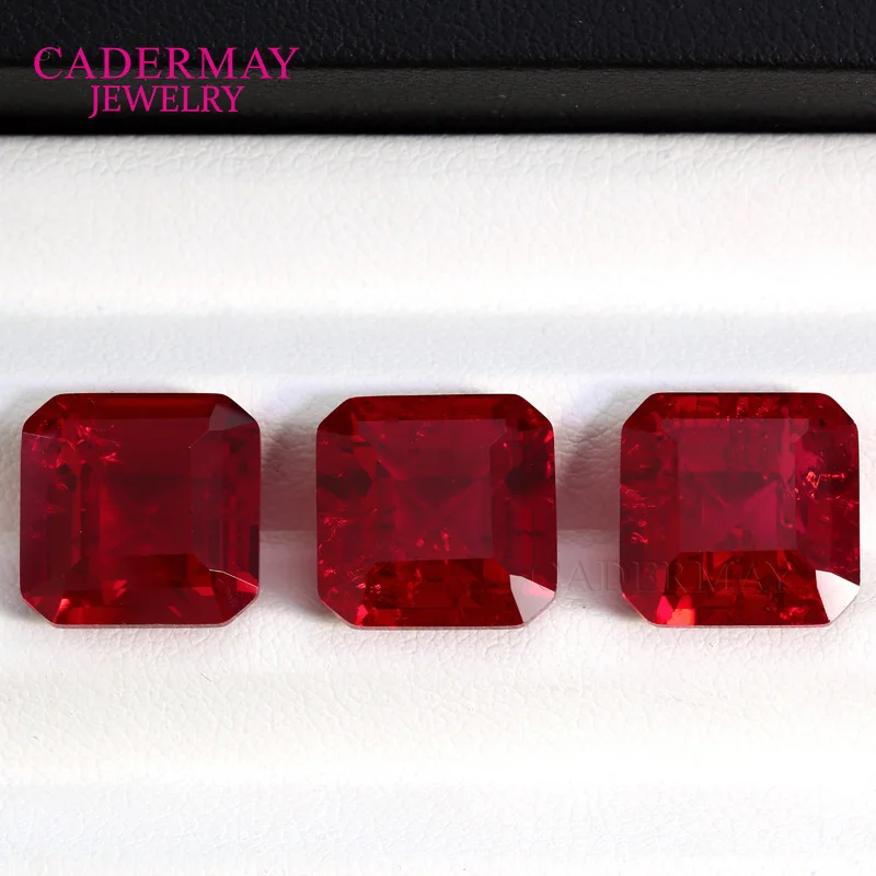 Cadermay High Quality Natural Cut Asscher Cut Lab Created Ruby Pigeon Blood Red Ruby Loose With Inclusions Minor Cracks