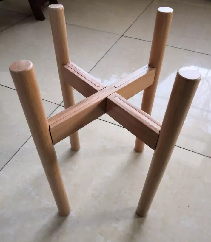 100% Bamboo Wood Varnished Adjustable Modern Mid Century Wooden Flower Pot Holder