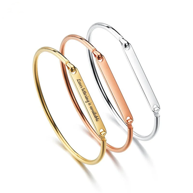 Custom Stainless Steel Jewelry Engraved Name Words D Shape Bangle