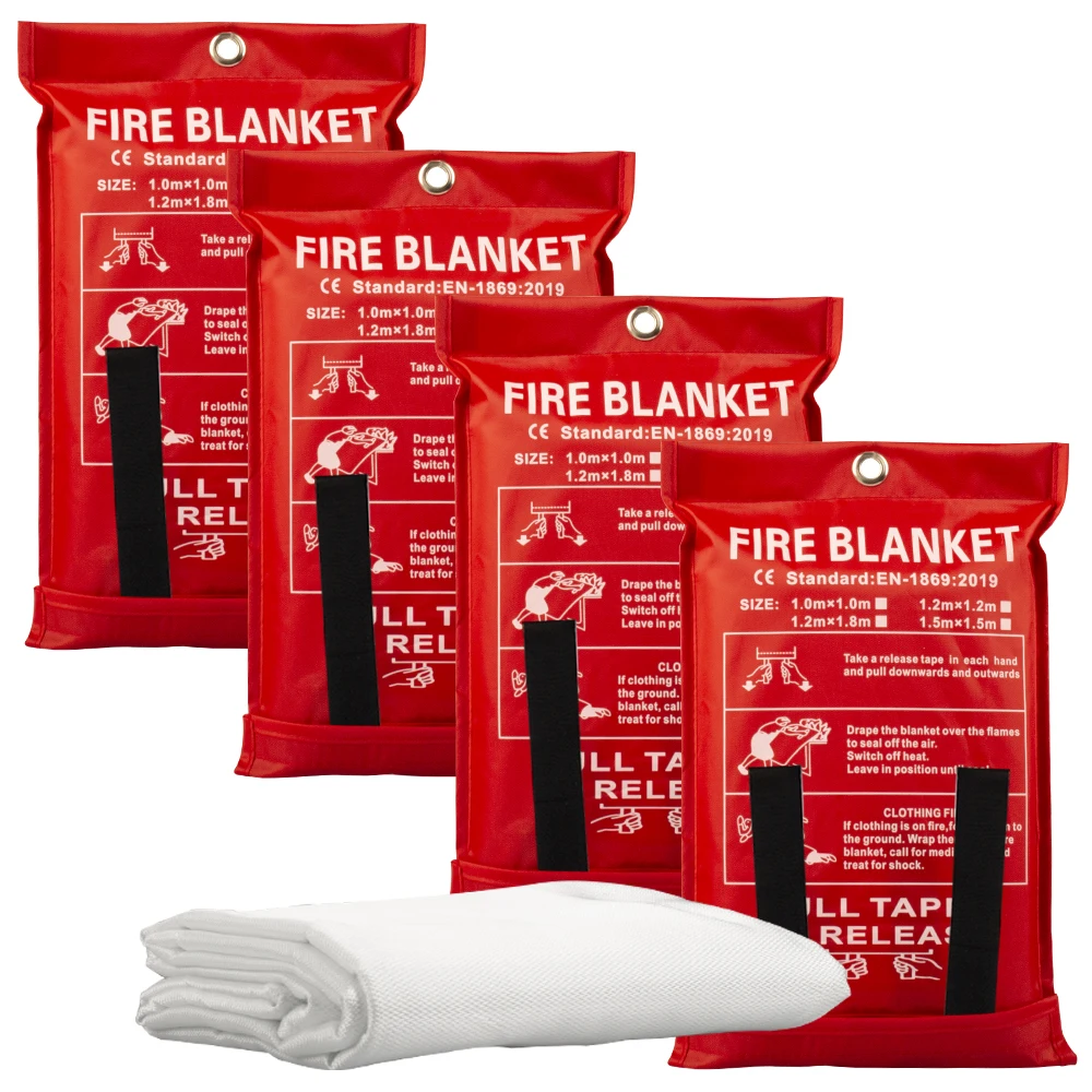 EN1869 2019 1m X 1m retardant safety fiberglass fire blanket for kitchen