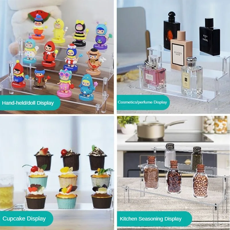 Custom 3 Tier Perfume Organizer Stand Clear Cupcake Stand Holder Large Acrylic Display Risers For Figures