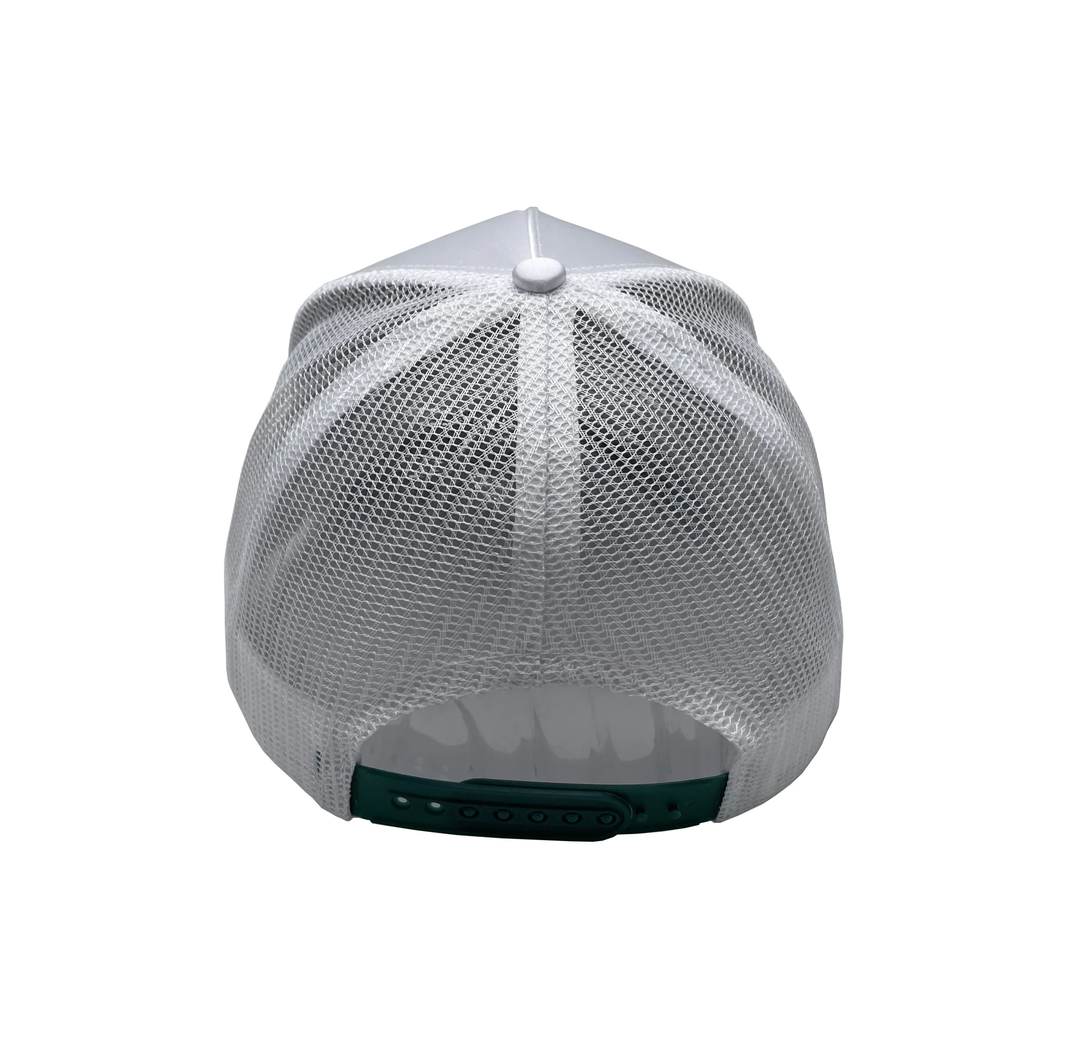 fashion custom high crown mesh back stain 5 panel trucker hat with PU leather brim