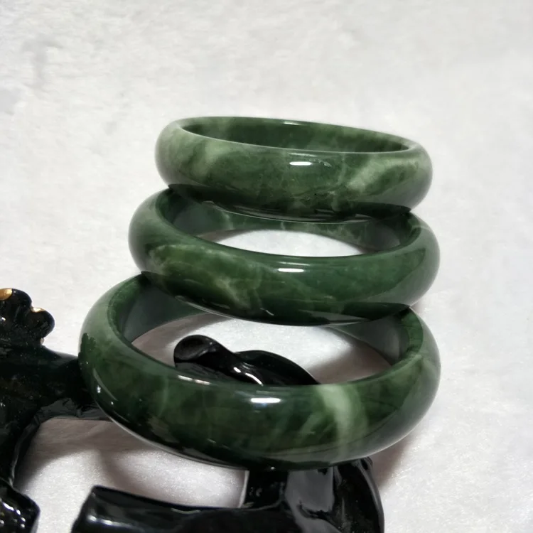 Wholesale Factory Natural Jade Bangle Natural Stone Dark Green Jade Bangles Gemstone Bracelet