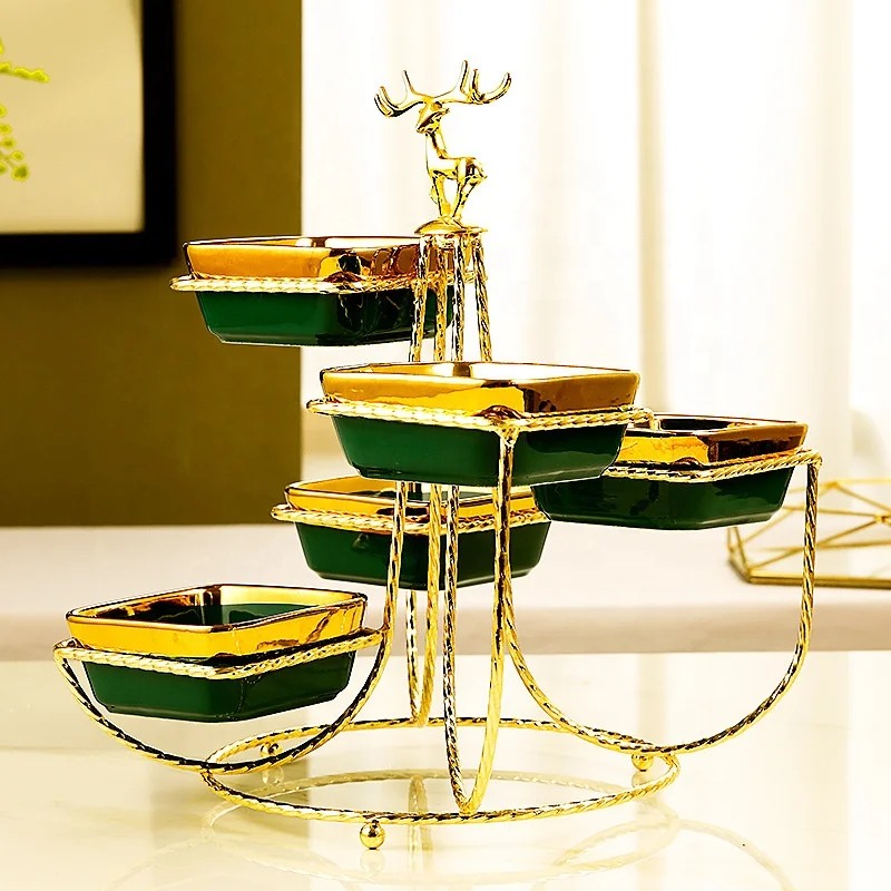 gold crystal dessert table cake dish shows tray dish plate dessert set with new metal handles crockery dinnerware set