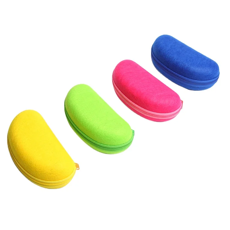 Candy Colors Felt Covered EVA Sunglasses Case Zip Close Hard Glasses Case for Eyewear Packing