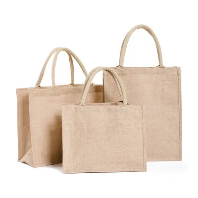 Brand New Reusable Grocery Bags Waterproof Shopping Bag Handle Jute Portable Packaging Bag