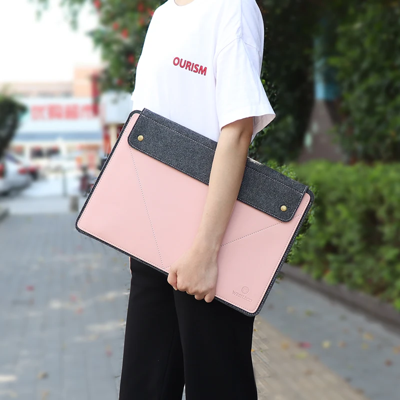 Wessleco Waterproof Notebook Blank Laptop Bag Case Sleeve Custom 13.3 14 inch PU Leather Felt Lining Laptop Sleeve Bag
