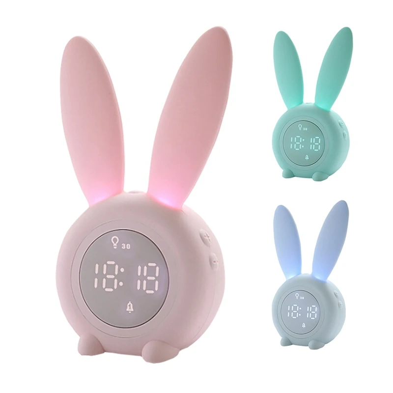 Electronic LED Display Bunny Ear Cute Rabbit Night Lamp LED Digital Alarm Clock