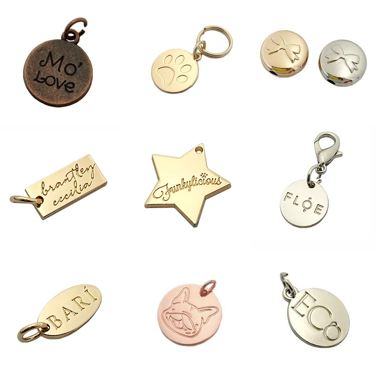 Fahion Design Made Custom Silver logo Stamped Metal Jewelry Tags for Pendant / Necklace