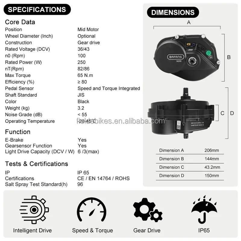 Bafang G210.250 Mid Drive Motor M200 36V 250W Electric Bike Conversion Kit for Mountain Bicycle Central eBike motor