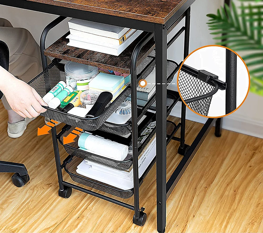 4-Tier Rolling Cart, Kitchen Cart on Wheels, Storage Cart with Lockable Wheels and Durable Steel Mesh Construction